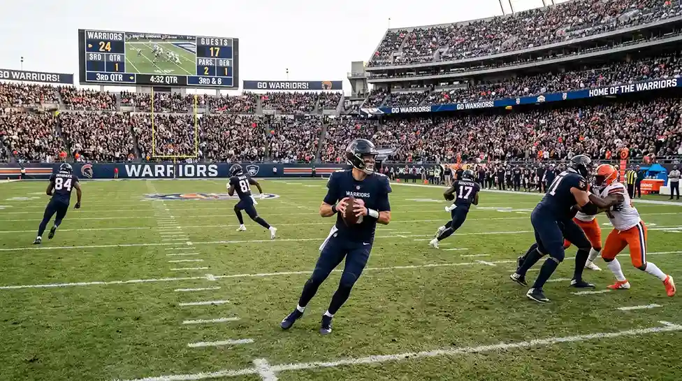 NFL quarterback dropping back to pass during a game with receivers running downfield